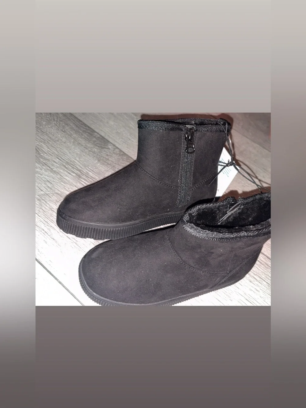 Cat & Jack Girls Size 11 Black Suede Ankle Boots Fur Lined Winter Fall New W Tag